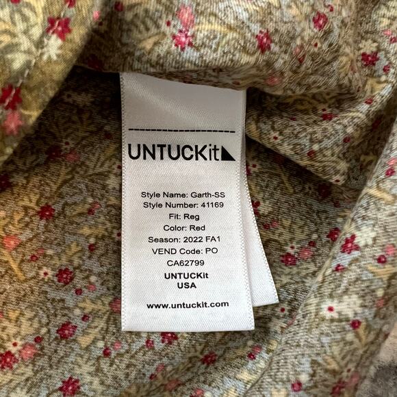 UNTUCKit Short Sleeve Button Shirt Floral XL Cotton Preppy Casual Pocket - Picture 7 of 7